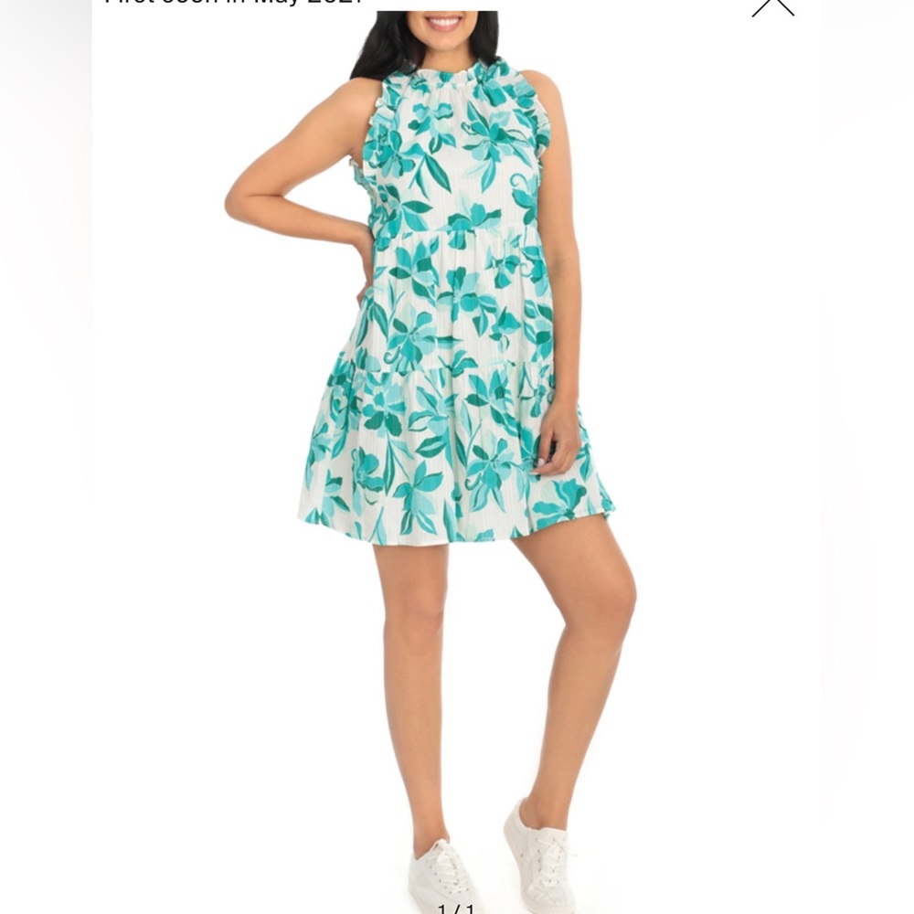 Floral Ruffled Tiered A-line in Aqua Color.